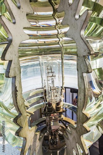 Close up view of the fresnel lens inside a lighthouse photo