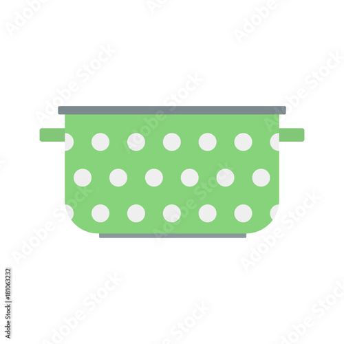 Flat icon green cooking pot with white dots.