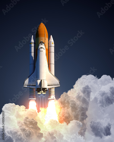 Fototapeta Naklejka Na Ścianę i Meble -  Space Shuttle Launch On Blue Background