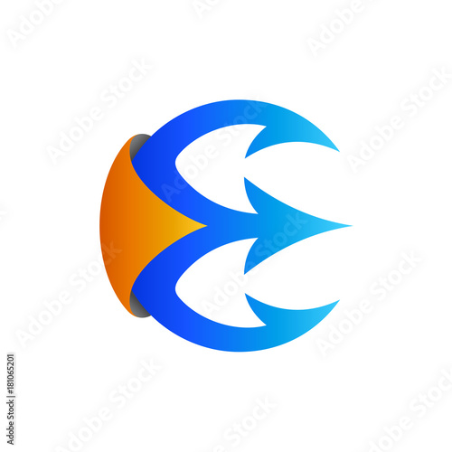 Trident Letter E Initial Logo Template