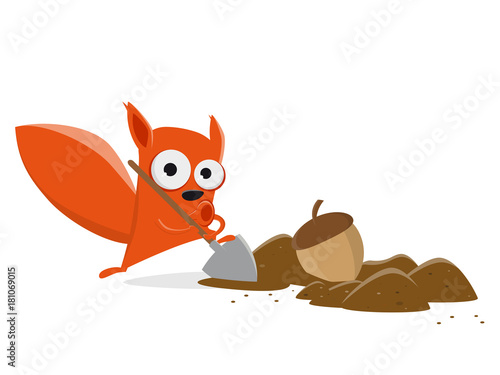 funny cartoon squirrel hiding a nut clipart
