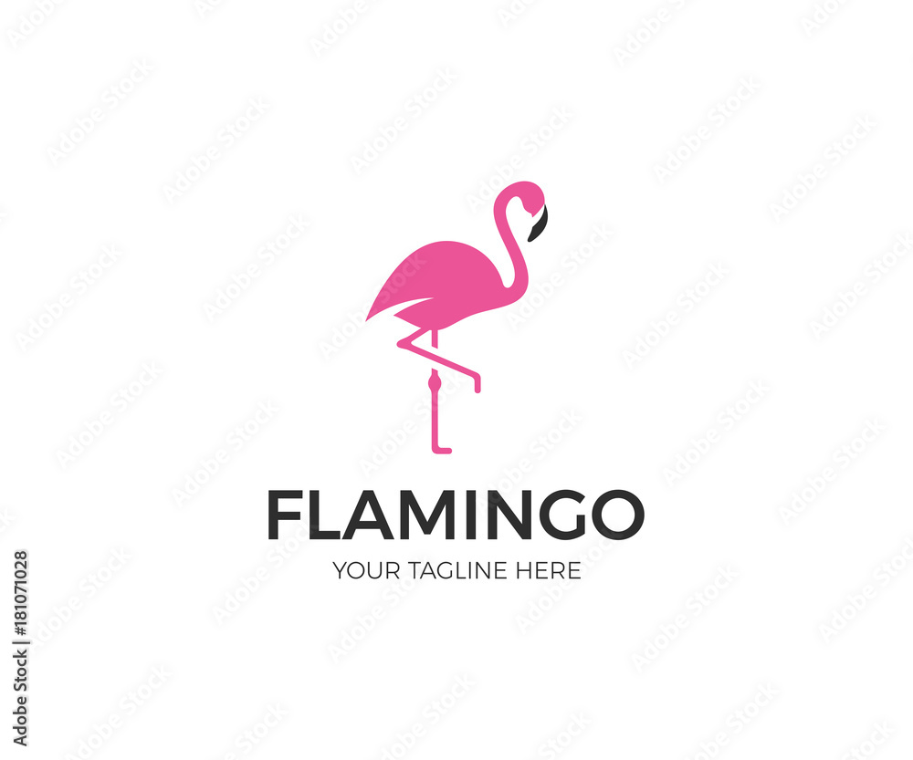 Fototapeta Szablon Logo różowy Flamingo. Projekt ptak wektor. Ilustracja świata zwierząt