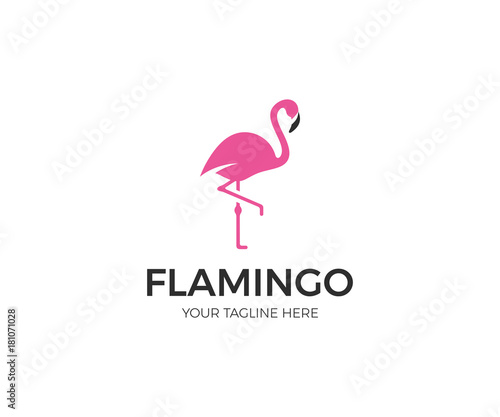 Pink Flamingo Logo Template. Bird Vector Design. Animal World Illustration