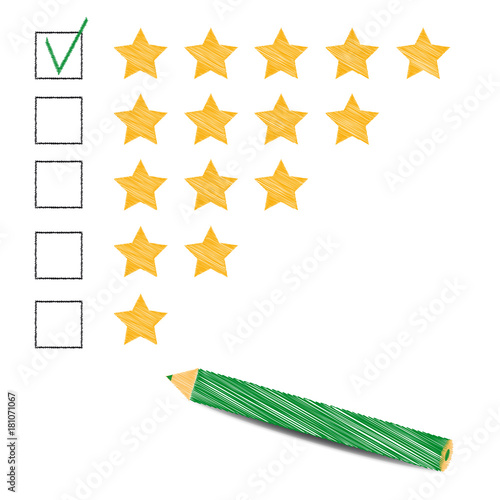 Product rating stars with green pencil - Vector illustration