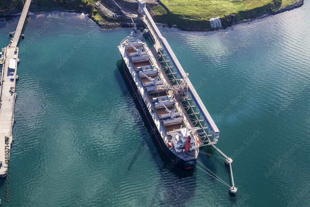 An aerial view of a shipping vessel in North Geelong, Victoria, Australia