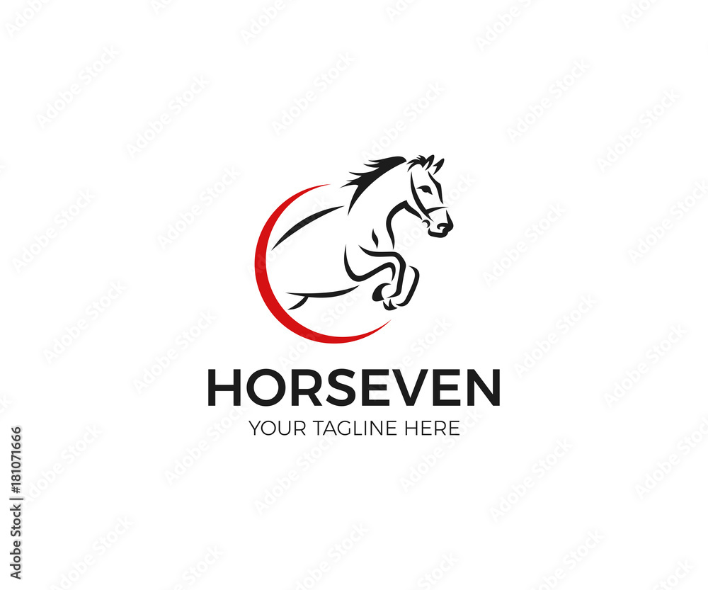 Jumping Horse Logo Template. Line Animal Vector Design. Pet Circular Illustration
