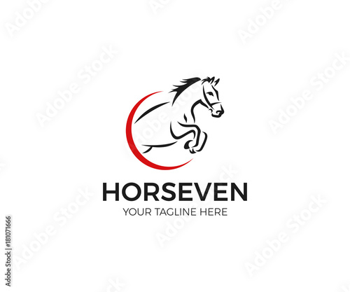 Jumping Horse Logo Template. Line Animal Vector Design. Pet Circular Illustration