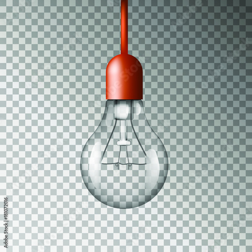 Realistic light bulb. Vector lamp isolated on transparent background. Vector illustration.