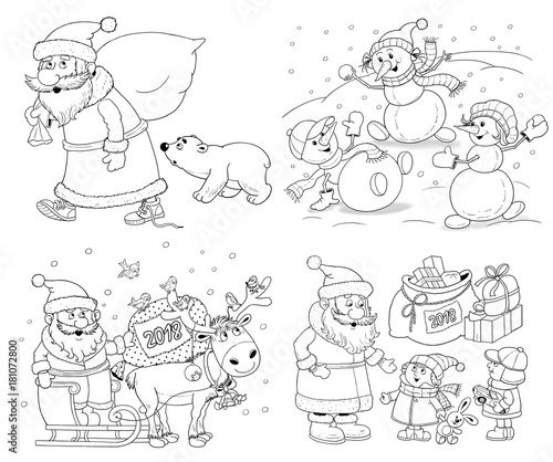 Ney Year. Christmas. Coloring page. Illustration for children. Cute and funny cartoon characters © Hasmik