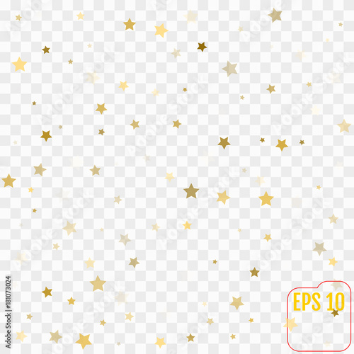 Star Shaped Various Size Golden Glitter Bits on Transparent Background. Vector illustration