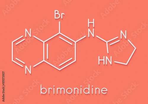 Brimonidine alpha2-adrenergic drug molecule. Used in treatment of open-angle glaucoma, ocular hypertension and rosacea. Skeletal formula. photo