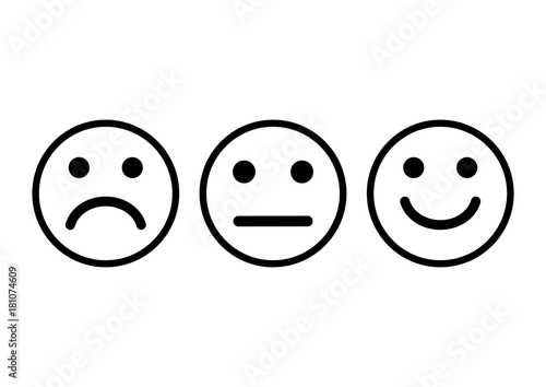 Face icons with positive, neutral and negative mood. Vector illustration