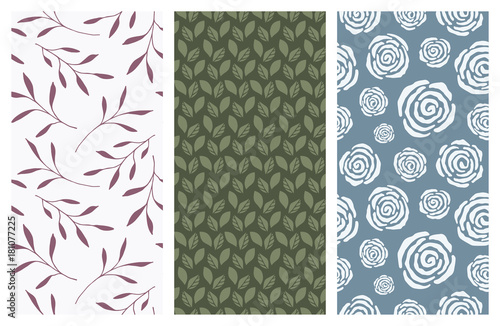 vector seamless patterns with flowers and leaves