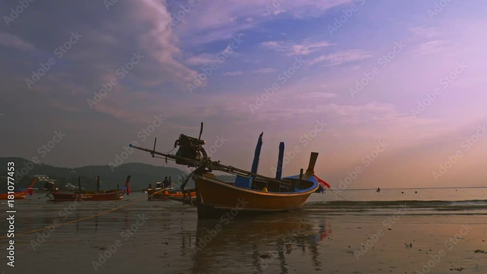 sunset boat on a beach sand sunset boat on a beach sand