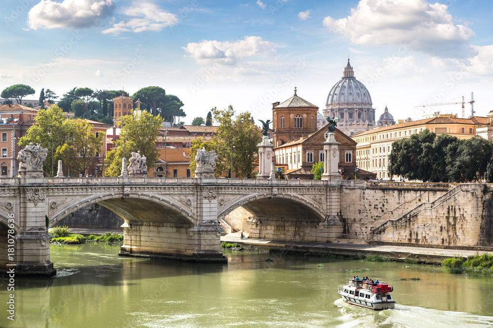 San Pietro basilica  and Sant angelo bridge  in Rome