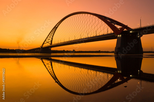 Bugrinsky Bridge over the River Ob, Novosibirsk, Russia, sunrise \ sunset photo