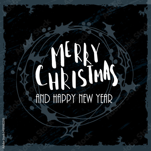 vintage postcard, background with hand written typography and hand drawn wreath.