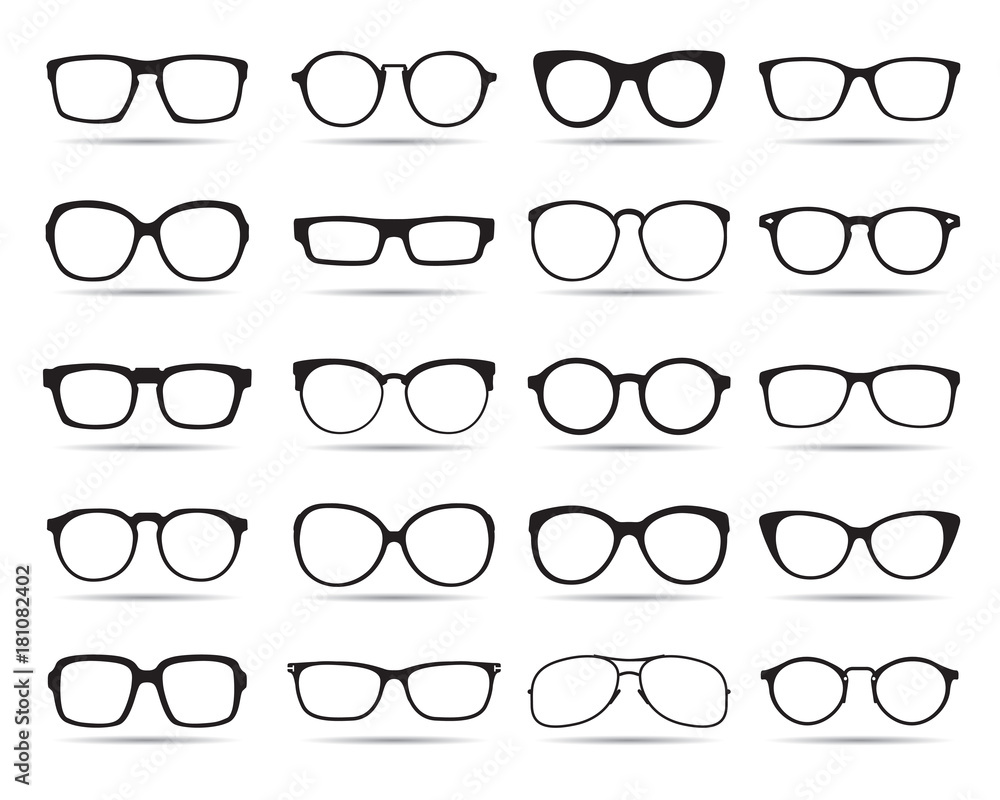 A set of glasses isolated. Vector Icons. A set of glasses isolated. Vector Icons.