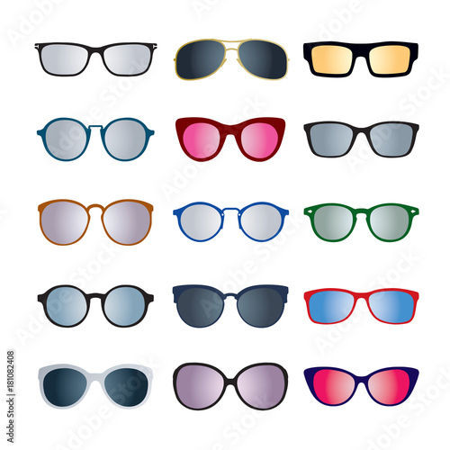 Set of color Glasses isolated. Vector Icons.