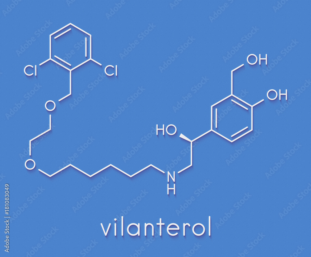 Vilanterol COPD drug molecule. Skeletal formula. Vilanterol COPD drug molecule. Skeletal formula.