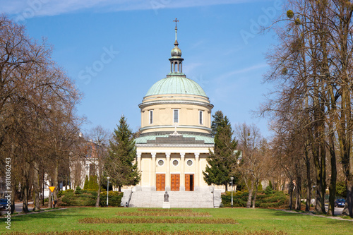 Poznan, Poland - April 1, 2017: View on church of St. John Vianney on blue sky background