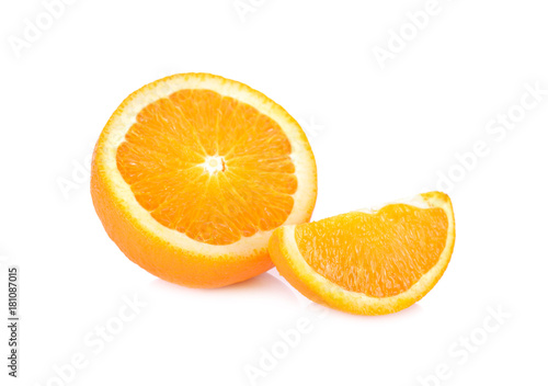 half and portion cut fresh Navel/Valencia orange on white background