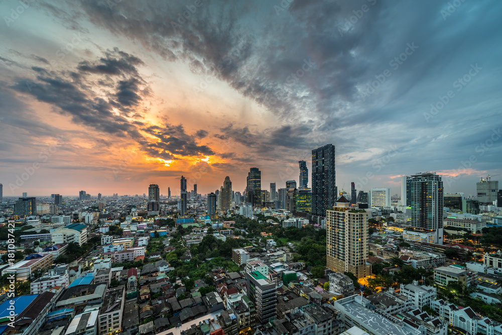 Bangkok Skyscraper Cityscape at Twilight Time, Thailand.