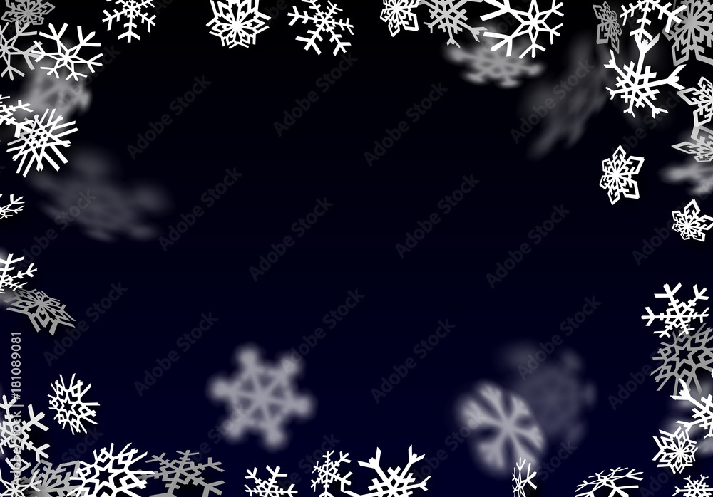 Snowfall background. Falling transparent snow with big snowflakes