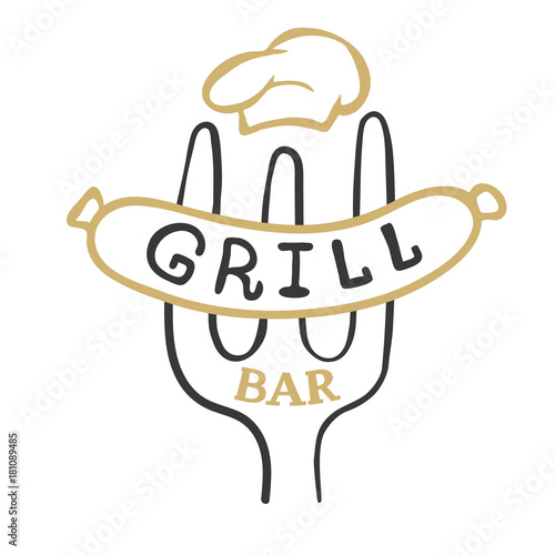 Grill bar logo. Vintage barbecue restaurant logo design.