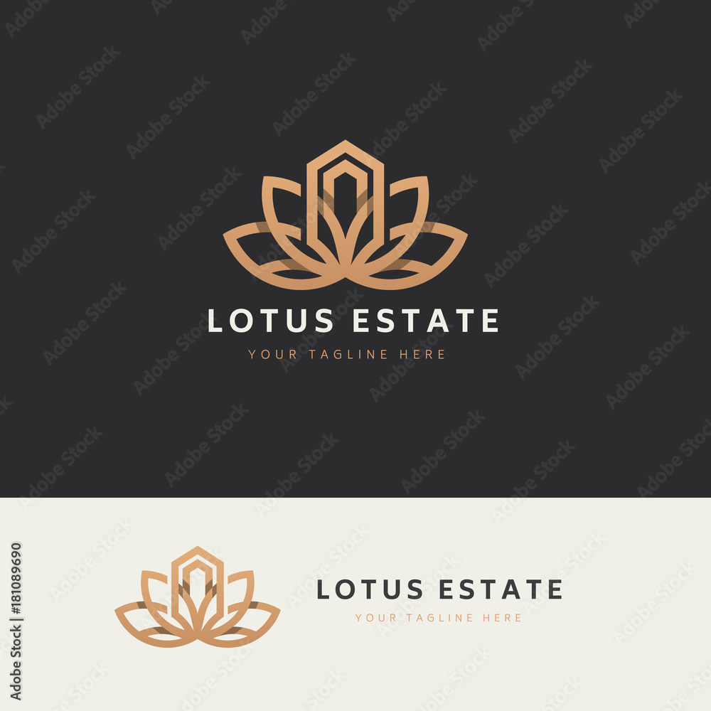 Lotus Real estate logo template, Home and house icon design with lotus symbol. Vector Illustration.