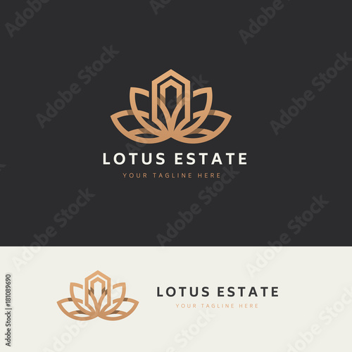 Lotus Real estate logo template, Home and house icon design with lotus symbol. Vector Illustration.