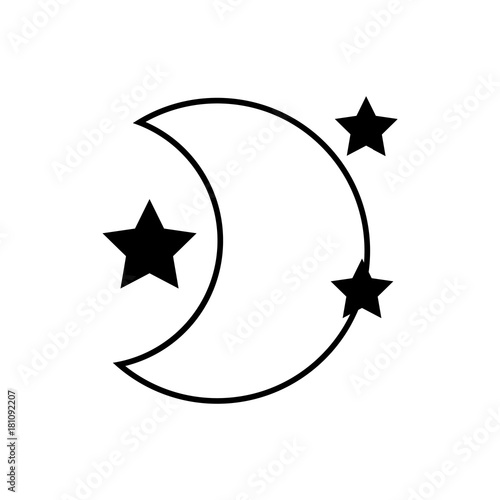 contour cute moon with stars in the night space