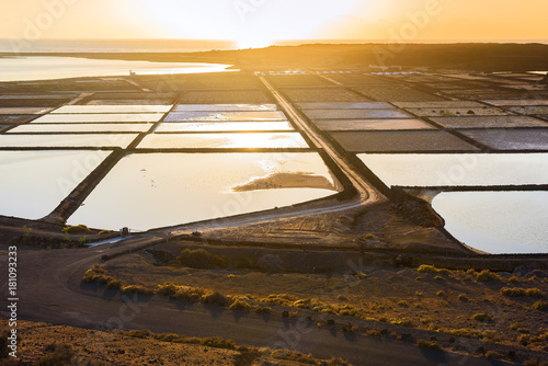 Salinas de janubio at sunset. Lanzarote. Canary Islands. Spain photo