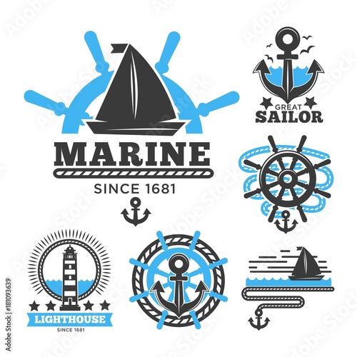 Marine and nautical logo templates or heraldic symbols.
