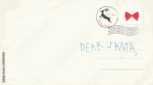 Handwritten letter to Santa from child. Vector Illustrtion