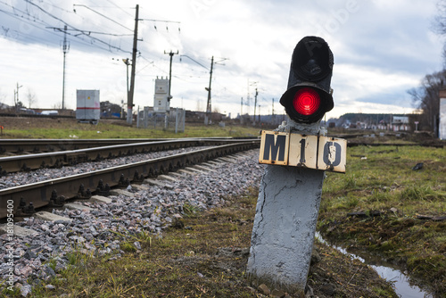 Traffic light for trains on the railroad
