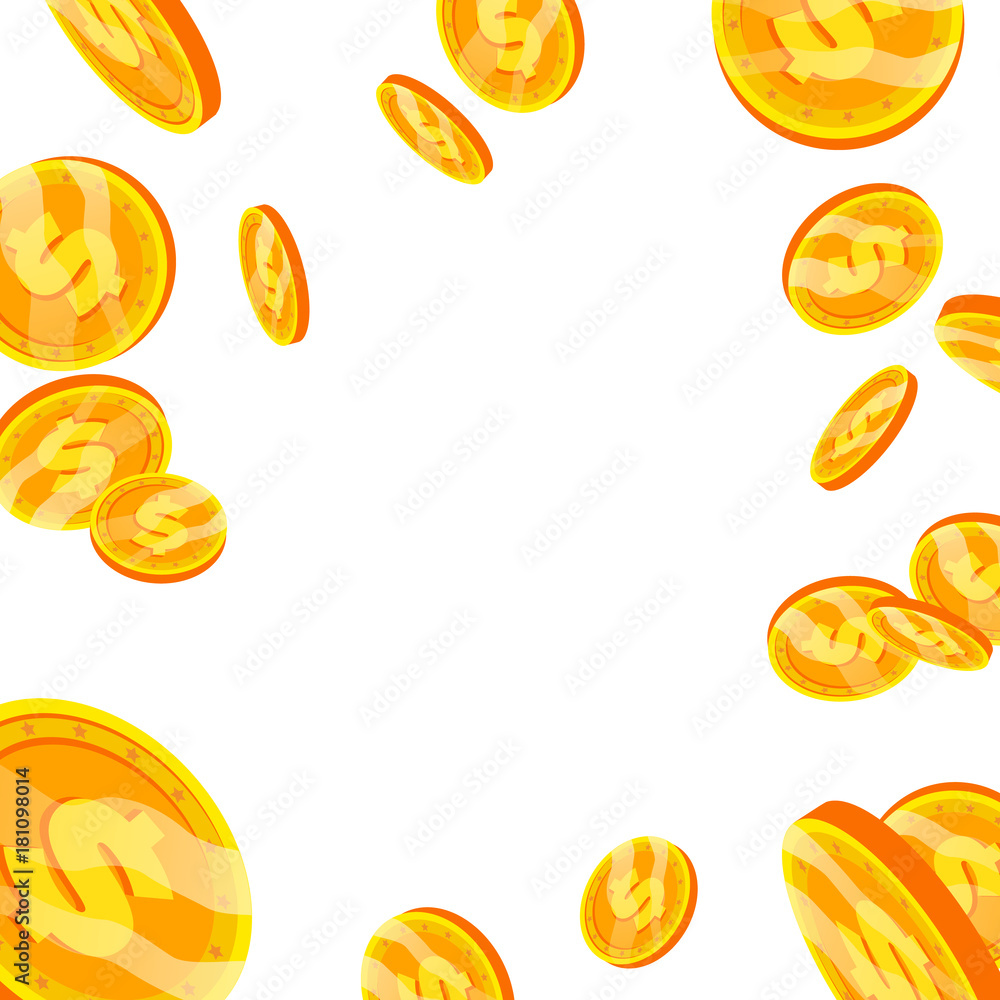 Dollar Falling Explosion Vector. Flat, Cartoon Gold Coins Illustration. Finance Coin Design. Currency Isolated Dollar Falling Explosion Vector. Flat, Cartoon Gold Coins Illustration. Finance Coin Design. Currency Isolated