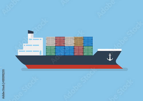 Container ship in flat style