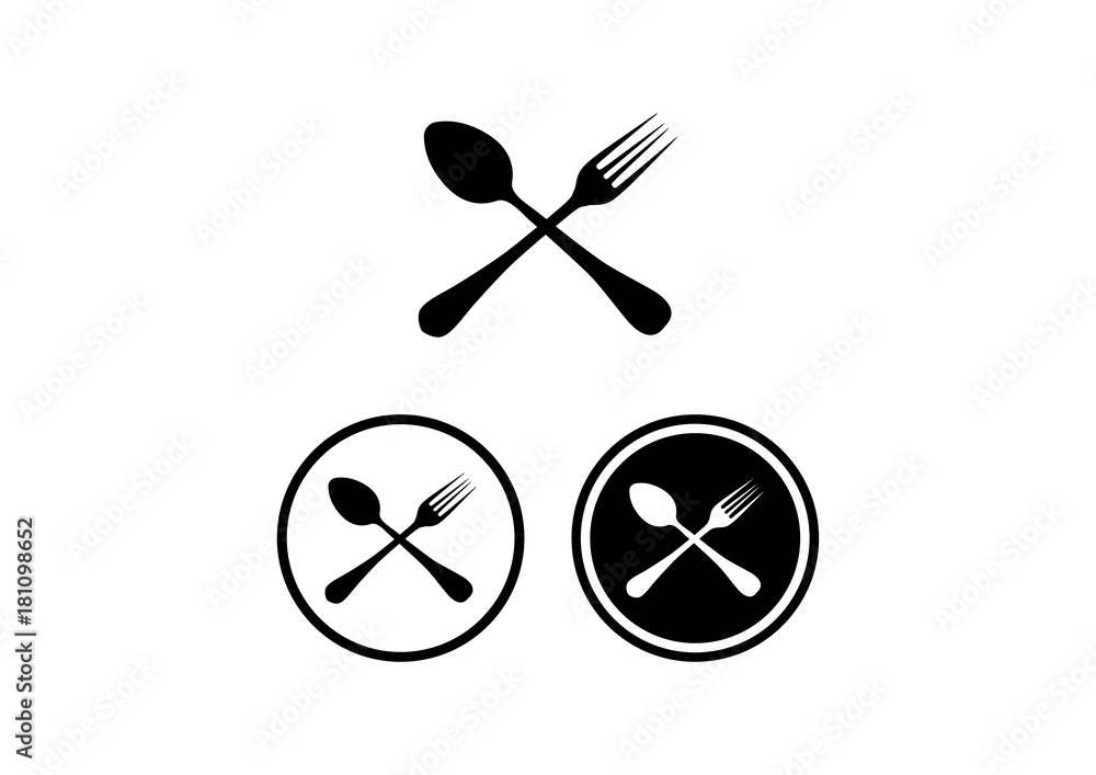 Vetor de Cross Spoon and Fork Circle Flat Logo Symbol do Stock Adobe