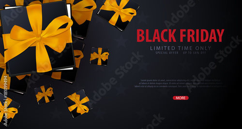 Black Friday Sale poster or Flyer. Discount background for the online store, shop, promotional leaflet, poster, banner. Vector illustration.