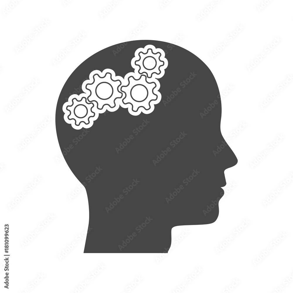 Human head with gears icon, Head with gears concept