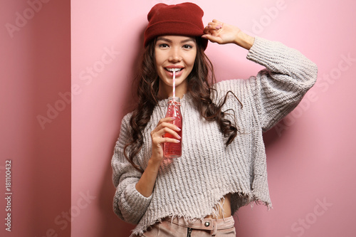 Beautiful hipster girl on p...