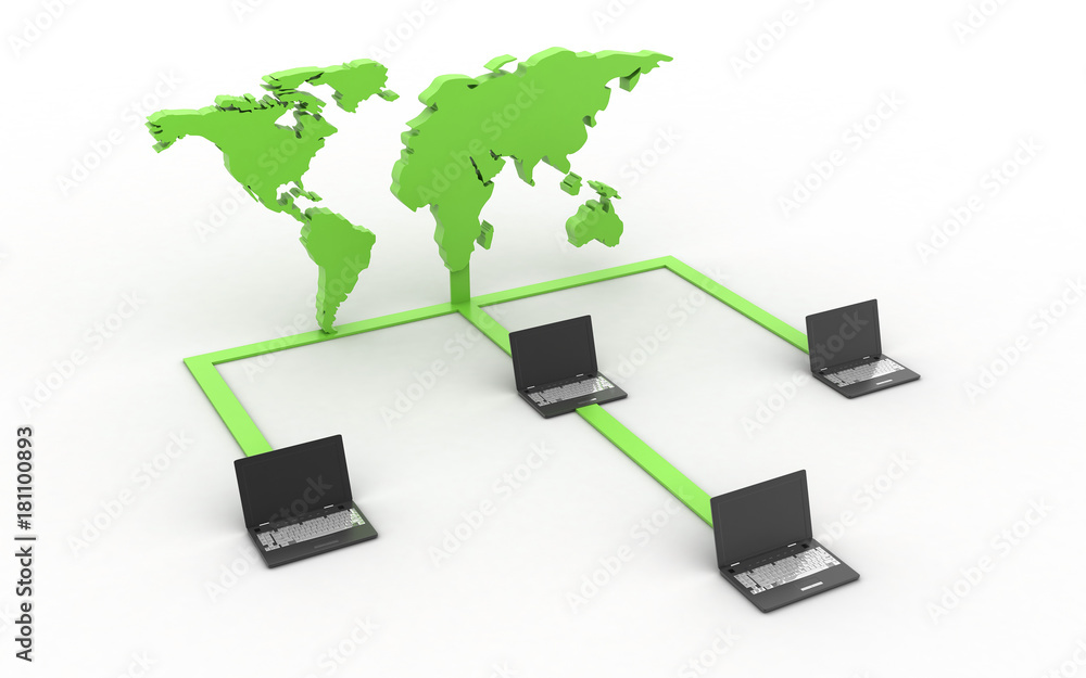 3d rendered Global business network and business graph on laptop on white background 3d rendered Global business network and business graph on laptop on white background
