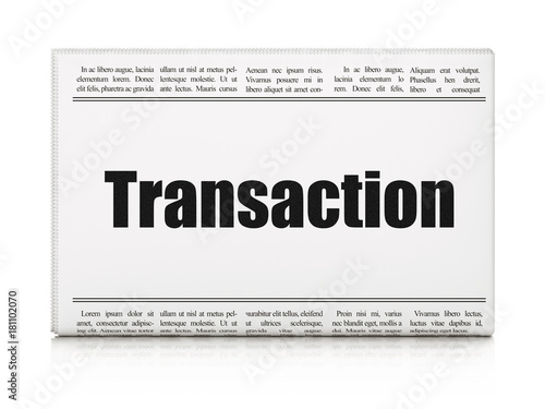 Currency concept: newspaper headline Transaction on White background, 3D rendering