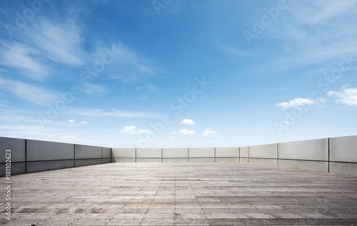 empty brick floor in blue sky