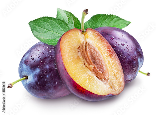 Fototapeta Plums with water drops. File contains clipping path.