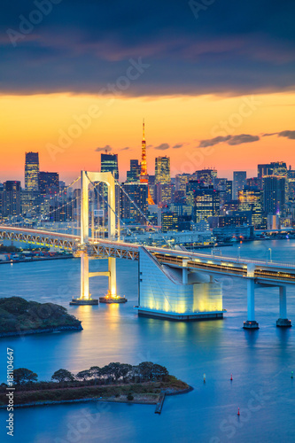 Tokyo. Cityscape image of Tokyo, Japan with Rainbow Bridge during sunset.