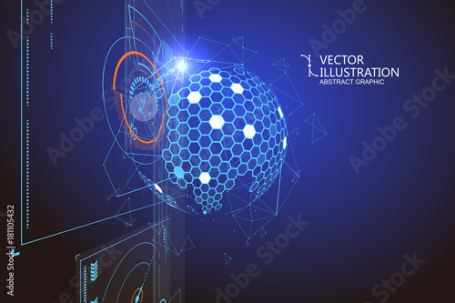 Holographic 3d UI design, technical illustration