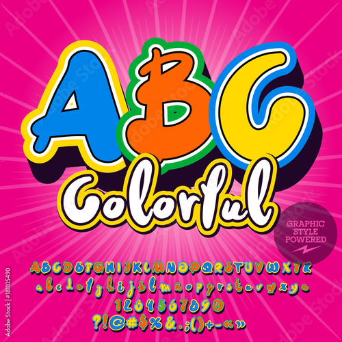 Trendy vector alphabet set. Font with text ABC Colorful. Contains graphic style.