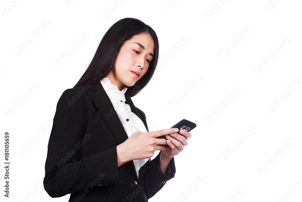 business woman using a mobile phone isolated on white background business woman using a mobile phone isolated on white background